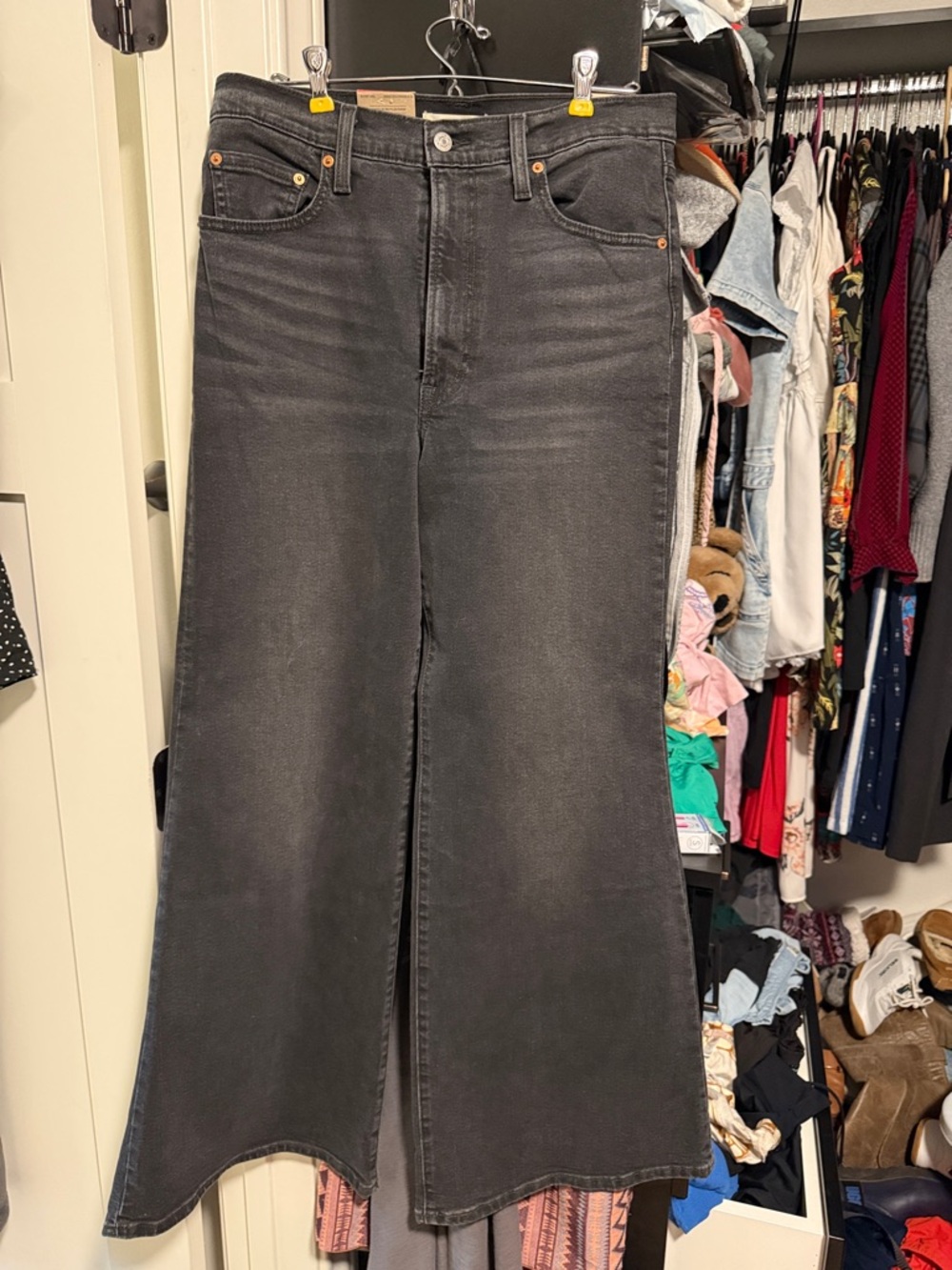 Levi's Black Ribcage Bell High-Rise Wide-Leg Jeans